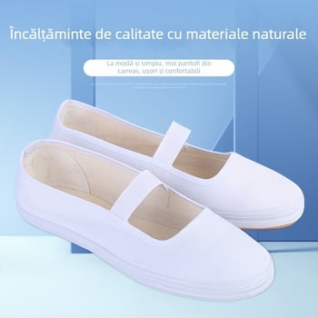 Pantofi Tai Chi din canvas pentru antrenament în interior, respirabili, închidere cu bandă elastică, înălțime medie a zonei superioare, toc 3-5 cm