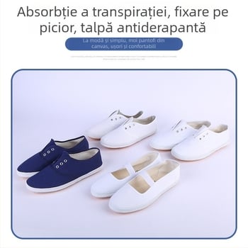 Pantofi Tai Chi din canvas pentru antrenament în interior, respirabili, închidere cu bandă elastică, înălțime medie a zonei superioare, toc 3-5 cm