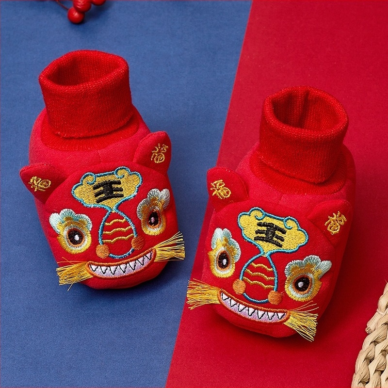 Pantofi-ciorapi de iarnă pentru copii, cu cap de tigru, partea superioară din bumbac, talpă din material textil, pentru copii 1–3 ani, stil etnic