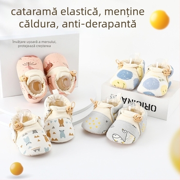 Pantofi bebeluși pentru mers, unisex, partea superioară din bumbac, talpă PVC, respirabili, închidere cu bandă elastică