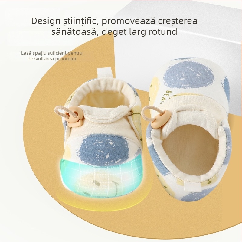Pantofi bebeluși pentru mers, unisex, partea superioară din bumbac, talpă PVC, respirabili, închidere cu bandă elastică