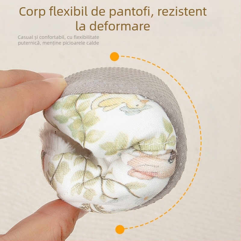 Pantofi bebeluși cu talpă moale, partea superioară din bumbac, interior poliester, croială îngroșată, închidere cu cataramă (Superioară: bumbac; Interior: poliester; Grosime: îngroșată; Închidere: cataramă; Vârstă: 6–12 luni)