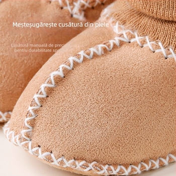 Pantofi pentru copii mici – partea superioară din suede, căptușeală groasă, talpă anti-derapantă, guler înalt, potriviți pentru toamnă și iarnă (12–48 luni).