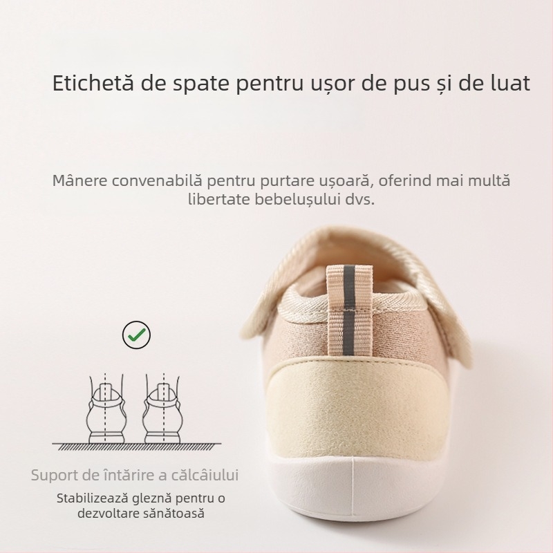 Pantofi pentru copii mici, partea superioară din nailon, talpă antiderapantă moale, căptușeală groasă caldă, închidere Velcro