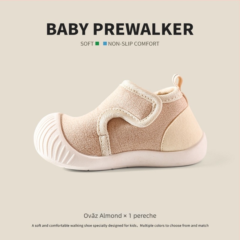 Pantofi pentru copii mici, partea superioară din nailon, talpă antiderapantă moale, căptușeală groasă caldă, închidere Velcro