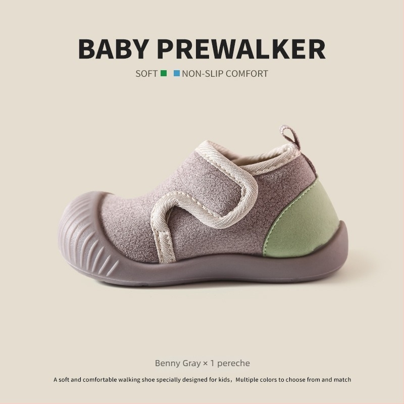 Pantofi pentru copii mici, partea superioară din nailon, talpă antiderapantă moale, căptușeală groasă caldă, închidere Velcro