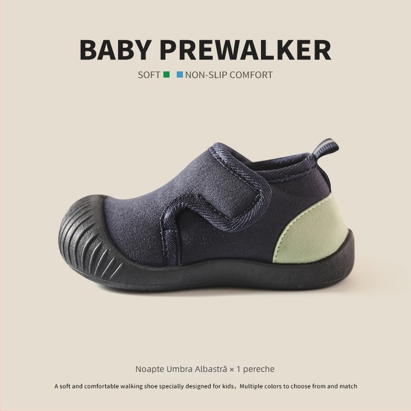 Pantofi pentru copii mici, partea superioară din nailon, talpă antiderapantă moale, căptușeală groasă caldă, închidere Velcro