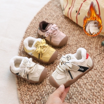 Pantofi de iarnă pentru copii – unisex, partea superioară din piele microfibră, căptuțiți cu fleece, închidere Velcro