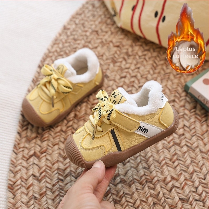 Pantofi de iarnă pentru copii – unisex, partea superioară din piele microfibră, căptuțiți cu fleece, închidere Velcro