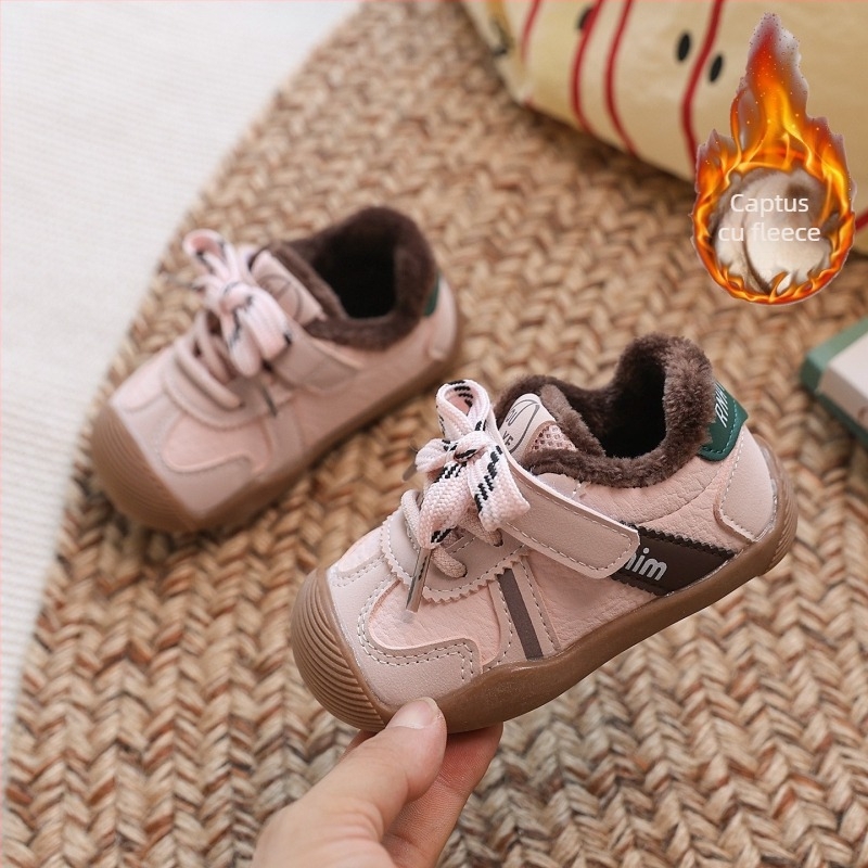 Pantofi de iarnă pentru copii – unisex, partea superioară din piele microfibră, căptuțiți cu fleece, închidere Velcro