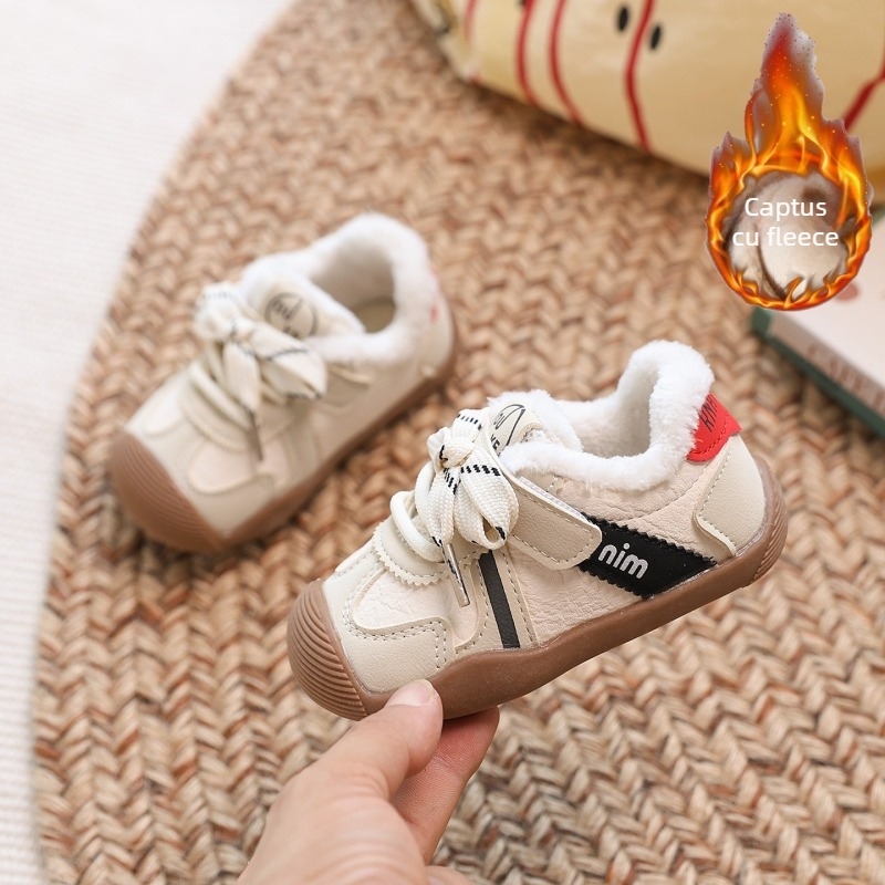 Pantofi de iarnă pentru copii – unisex, partea superioară din piele microfibră, căptuțiți cu fleece, închidere Velcro