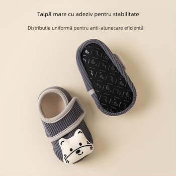 Pantofi interior pentru bebeluși, antiderapant, talpă groasă și moale, Jacquard poliester, pentru 1–3 ani