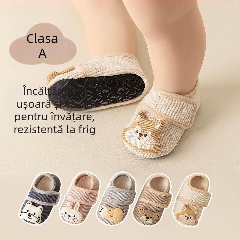 Pantofi interior pentru bebeluși, antiderapant, talpă groasă și moale, Jacquard poliester, pentru 1–3 ani
