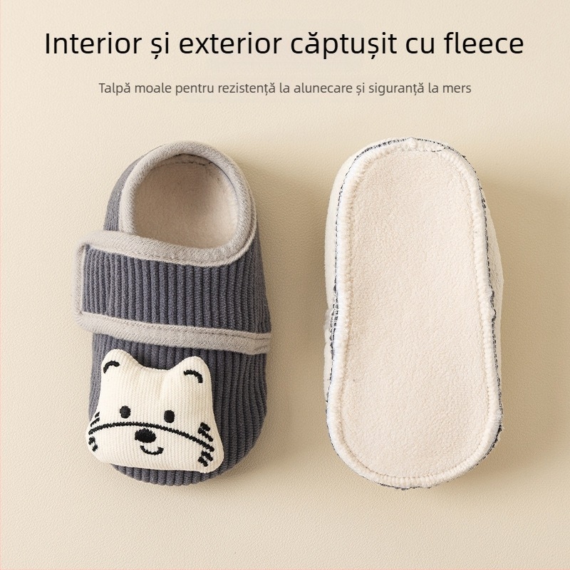 Pantofi interior pentru bebeluși, antiderapant, talpă groasă și moale, Jacquard poliester, pentru 1–3 ani