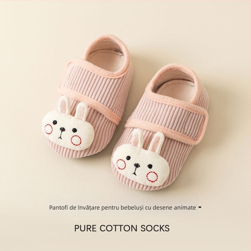 Pantofi interior pentru bebeluși, antiderapant, talpă groasă și moale, Jacquard poliester, pentru 1–3 ani