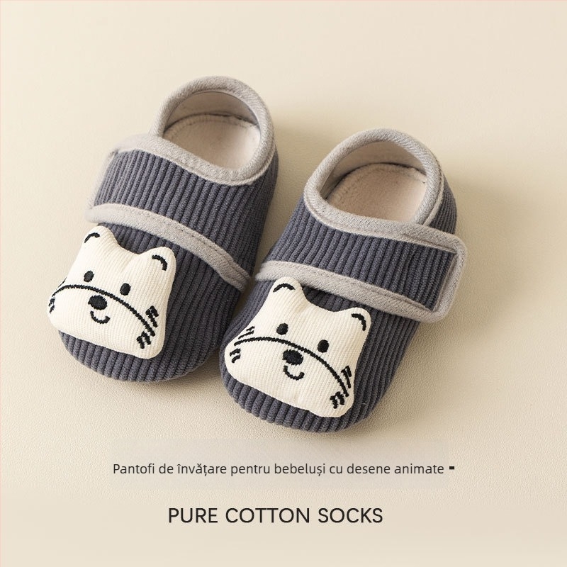 Pantofi interior pentru bebeluși, antiderapant, talpă groasă și moale, Jacquard poliester, pentru 1–3 ani