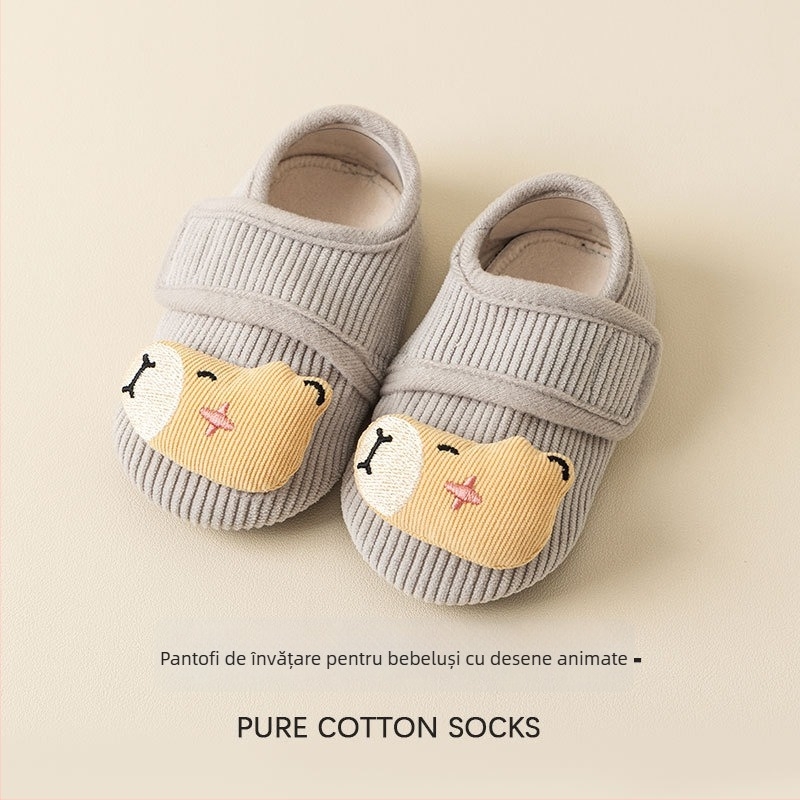 Pantofi interior pentru bebeluși, antiderapant, talpă groasă și moale, Jacquard poliester, pentru 1–3 ani