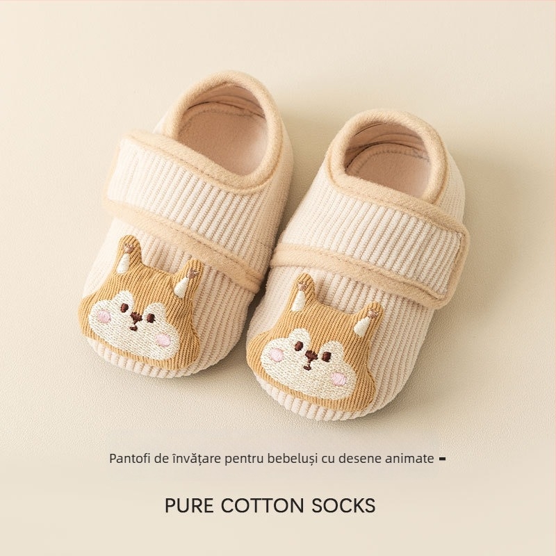 Pantofi interior pentru bebeluși, antiderapant, talpă groasă și moale, Jacquard poliester, pentru 1–3 ani