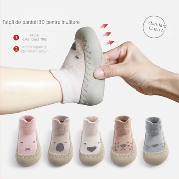 NEMOBABY Pantofi pentru podea pentru bebeluși, talpă din cauciuc antiderapant, șosete din bumbac respirant, model jacquard cartoon, primăvară-toamnă