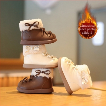 Botosei pentru bebeluți fete din piele de microfibră – stil prințesă, căptușeală de catifea pentru căldură, fermoar lateral, talpă din cauciuc antiderapant, pentru vârsta 6–36 luni