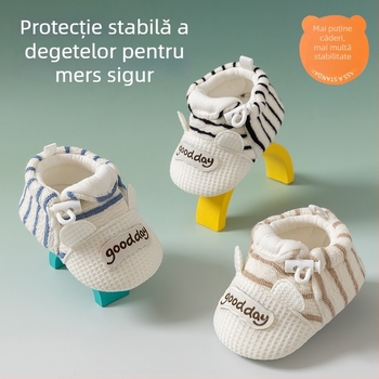 Pantofi pentru bebeluși cu talpă moale – Unisex, 6–12 luni, primăvară-toamnă, respirabili, anti-derapare, rezistenți, închidere cu bandă elastică