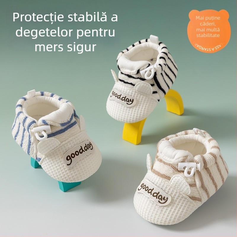 Pantofi pentru bebeluși cu talpă moale – Unisex, 6–12 luni, primăvară-toamnă, respirabili, anti-derapare, rezistenți, închidere cu bandă elastică