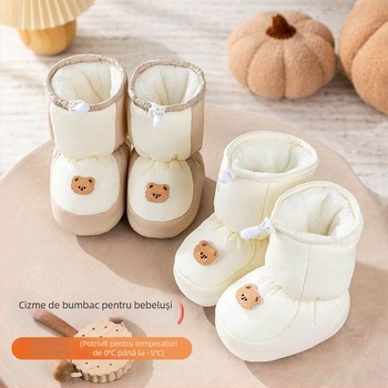 Pantofi de iarnă din bumbac pentru bebeluși, căptuți cu fleece, închidere Velcro, înălțime peste gleznă, talpă din plastic
