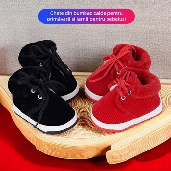 Adidași pentru copii 12-36 luni, unisex, talpă moale, partea superioară din bumbac, căptuțiți cu fleece, iarnă