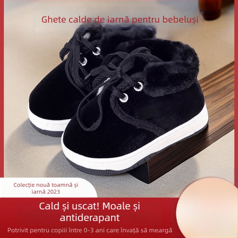 Adidași pentru copii 12-36 luni, unisex, talpă moale, partea superioară din bumbac, căptuțiți cu fleece, iarnă