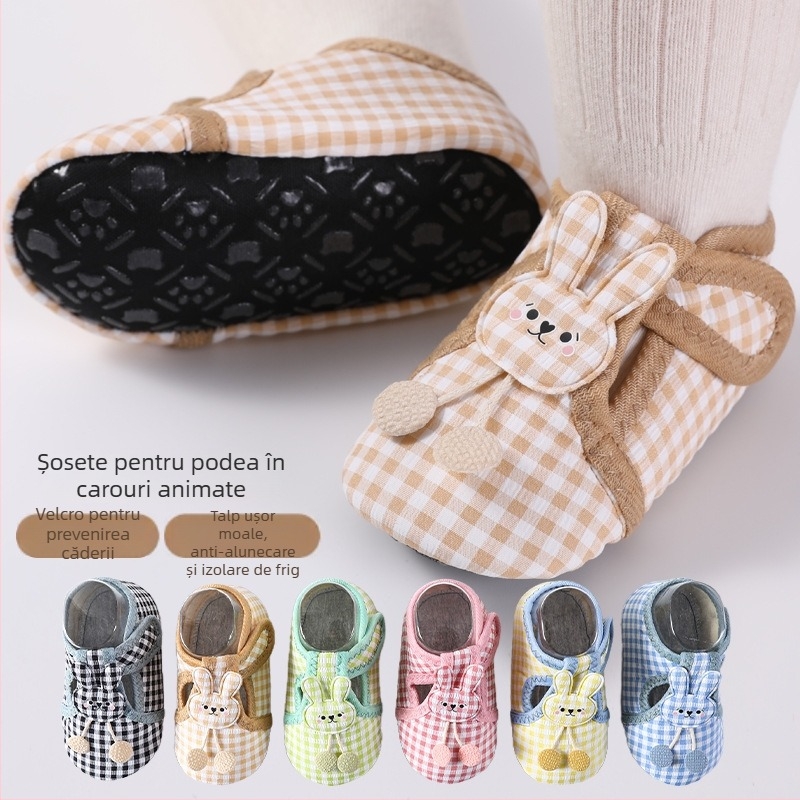 Șosete-pantofi pentru bebeluși, interior - anti-derapaj, închidere Velcro, partea superioară din bumbac, tub scurt, 12–36 luni