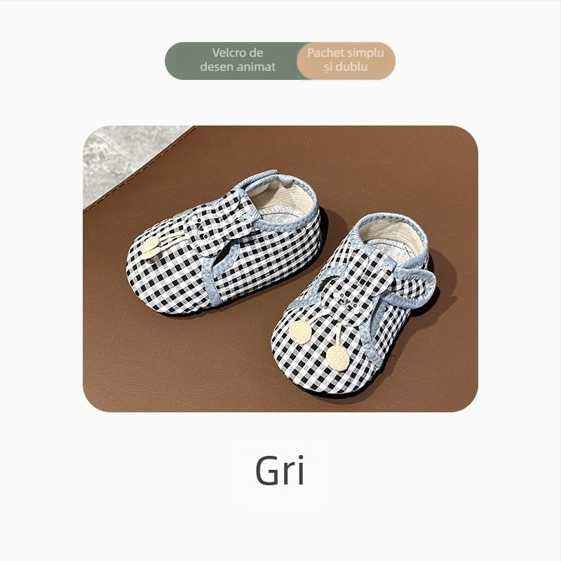 Șosete-pantofi pentru bebeluși, interior - anti-derapaj, închidere Velcro, partea superioară din bumbac, tub scurt, 12–36 luni