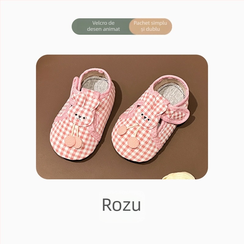 Șosete-pantofi pentru bebeluși, interior - anti-derapaj, închidere Velcro, partea superioară din bumbac, tub scurt, 12–36 luni