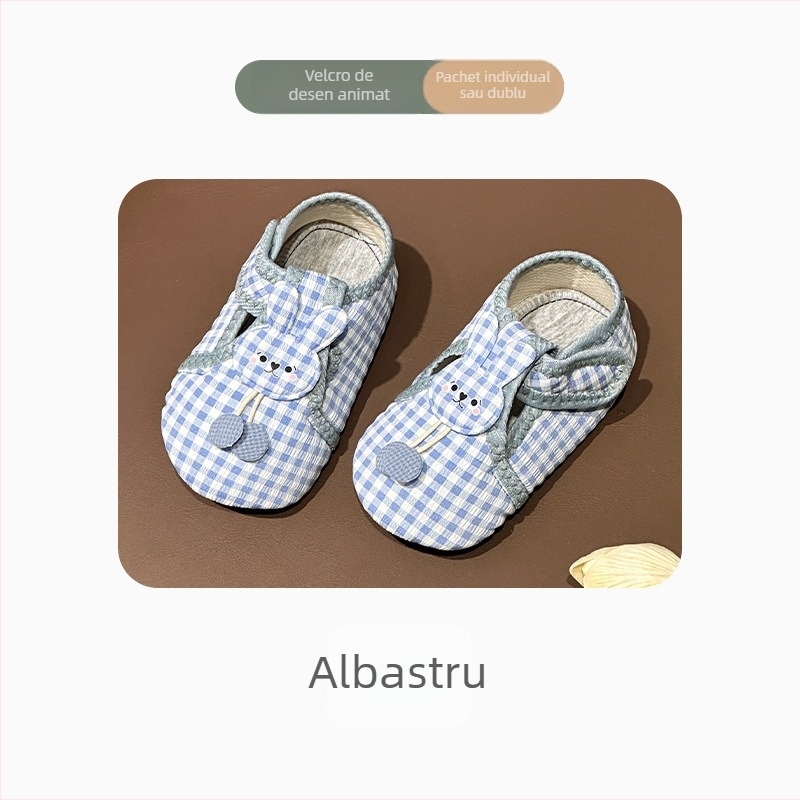Șosete-pantofi pentru bebeluși, interior - anti-derapaj, închidere Velcro, partea superioară din bumbac, tub scurt, 12–36 luni
