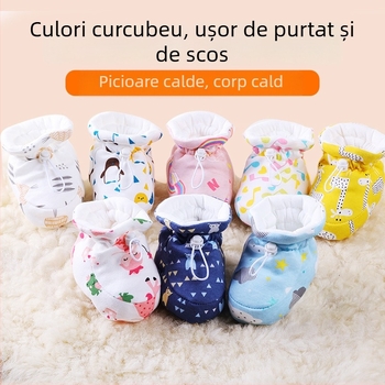Pantofi pentru copii mici - Părți superioare din bumbac, Groși pentru iarnă/toamnă, Model desene animate, Curea elastică
