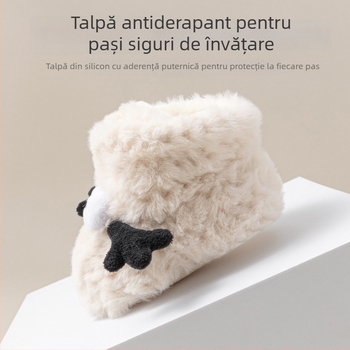 Pantofi de iarnă pentru bebeluși, cu căptușeală caldă, talpă moale, antiderapant, partea superioară din velur coral.