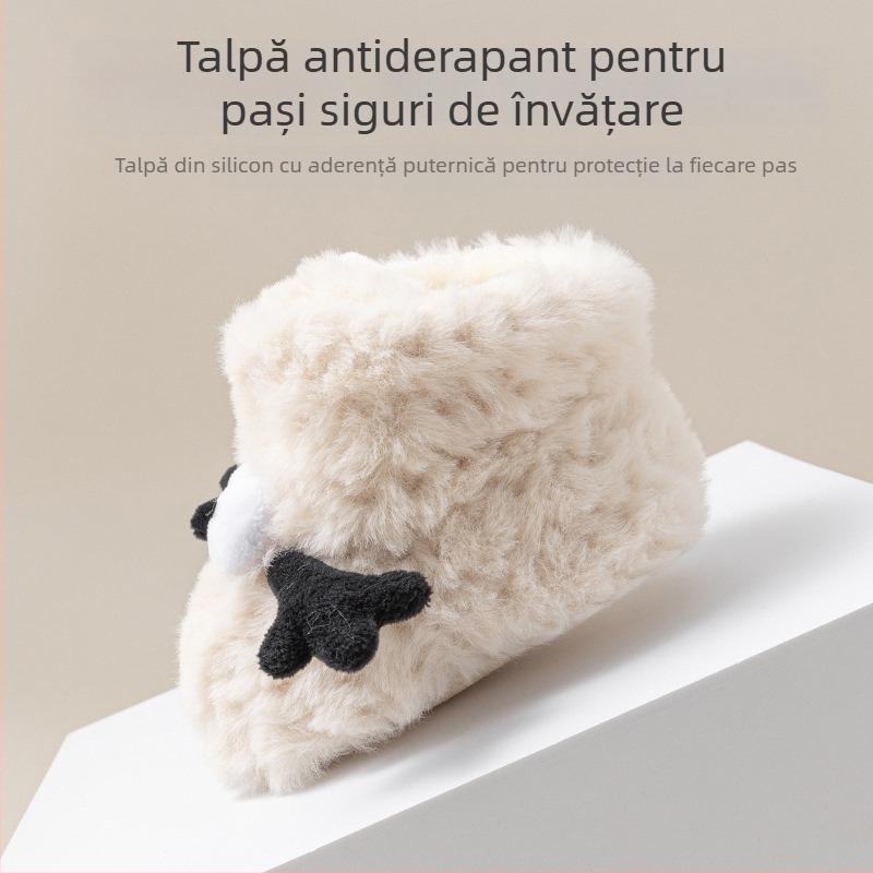 Pantofi de iarnă pentru bebeluși, cu căptușeală caldă, talpă moale, antiderapant, partea superioară din velur coral.