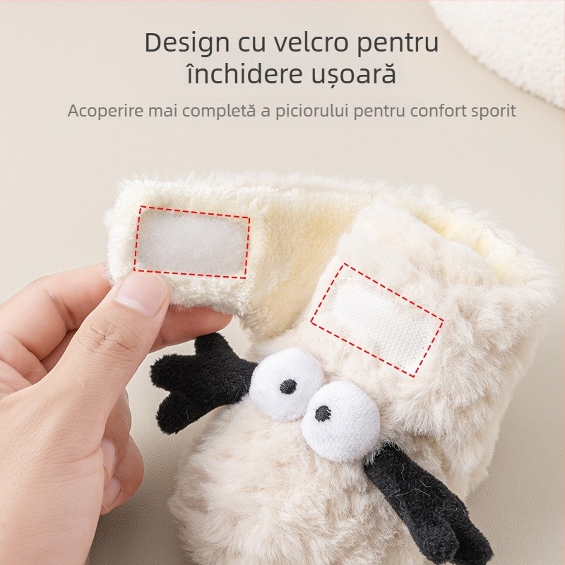 Pantofi de iarnă pentru bebeluși, cu căptușeală caldă, talpă moale, antiderapant, partea superioară din velur coral.