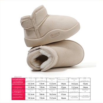 Ghete de iarnă pentru copii - talpă antiderapantă, căptușeală din fleece, partea superioară din velur, gleznă joasă, construcție groasă, vârste 12–36 luni și 24–48 luni
