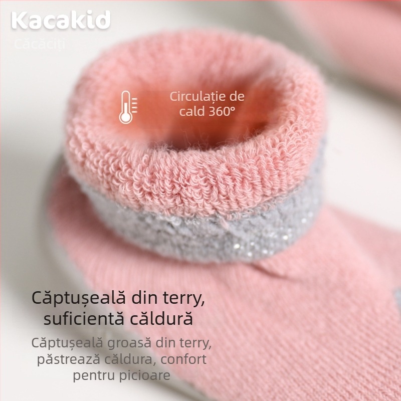 Pantofi de interior antiderapanti pentru bebeluși și copii mici – bumbac, model cu dungi și desene animate, pentru 1–3 ani