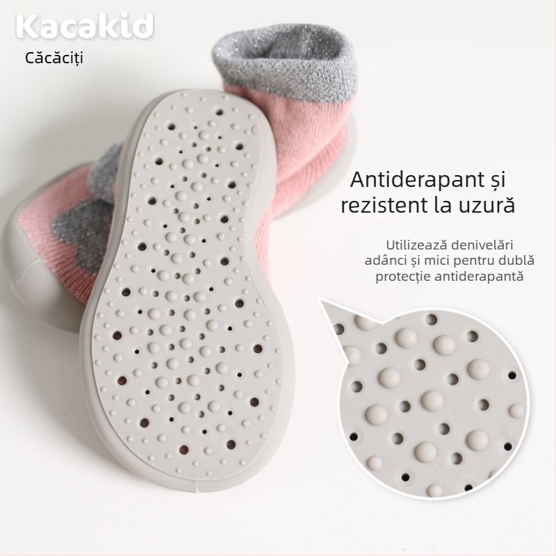 Pantofi de interior antiderapanti pentru bebeluși și copii mici – bumbac, model cu dungi și desene animate, pentru 1–3 ani