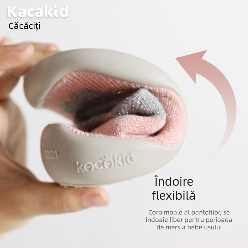 Pantofi de interior antiderapanti pentru bebeluși și copii mici – bumbac, model cu dungi și desene animate, pentru 1–3 ani