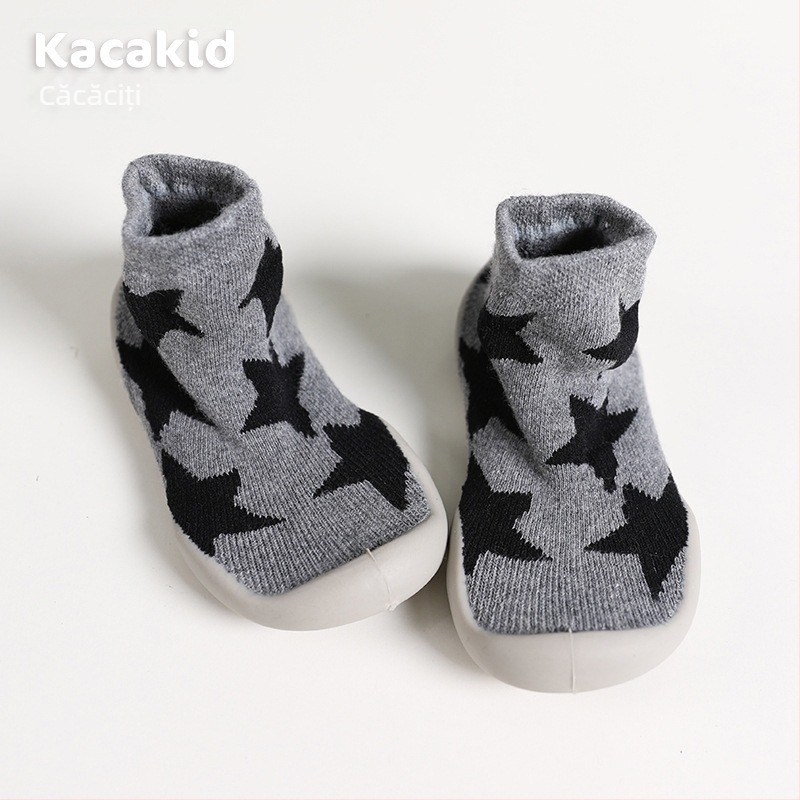 Pantofi de interior antiderapanti pentru bebeluși și copii mici – bumbac, model cu dungi și desene animate, pentru 1–3 ani