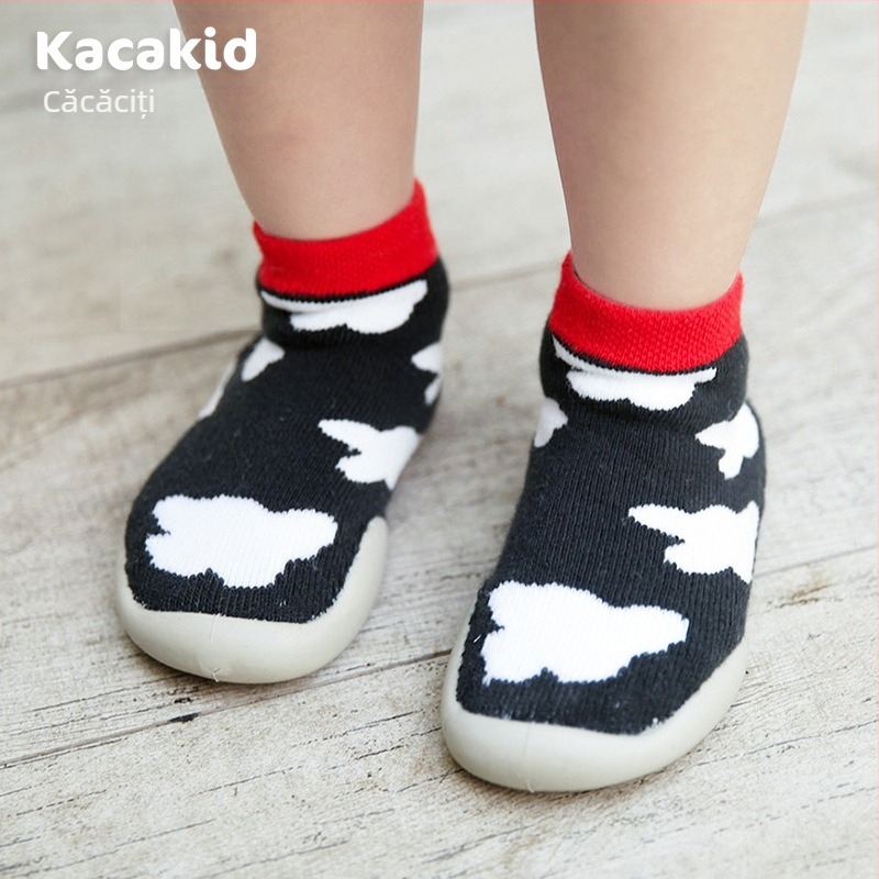 Pantofi de interior antiderapanti pentru bebeluși și copii mici – bumbac, model cu dungi și desene animate, pentru 1–3 ani