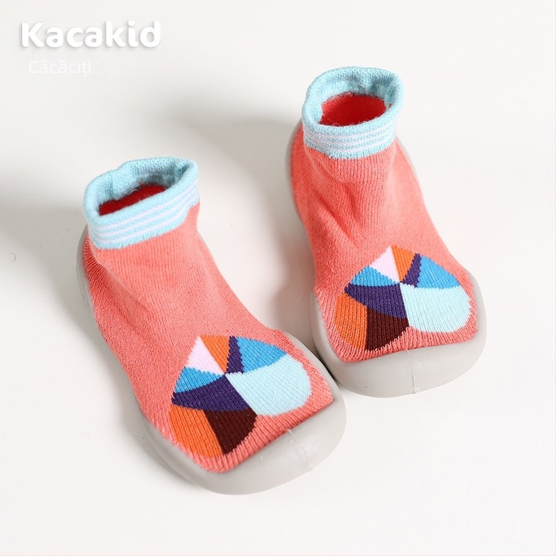 Pantofi de interior antiderapanti pentru bebeluși și copii mici – bumbac, model cu dungi și desene animate, pentru 1–3 ani