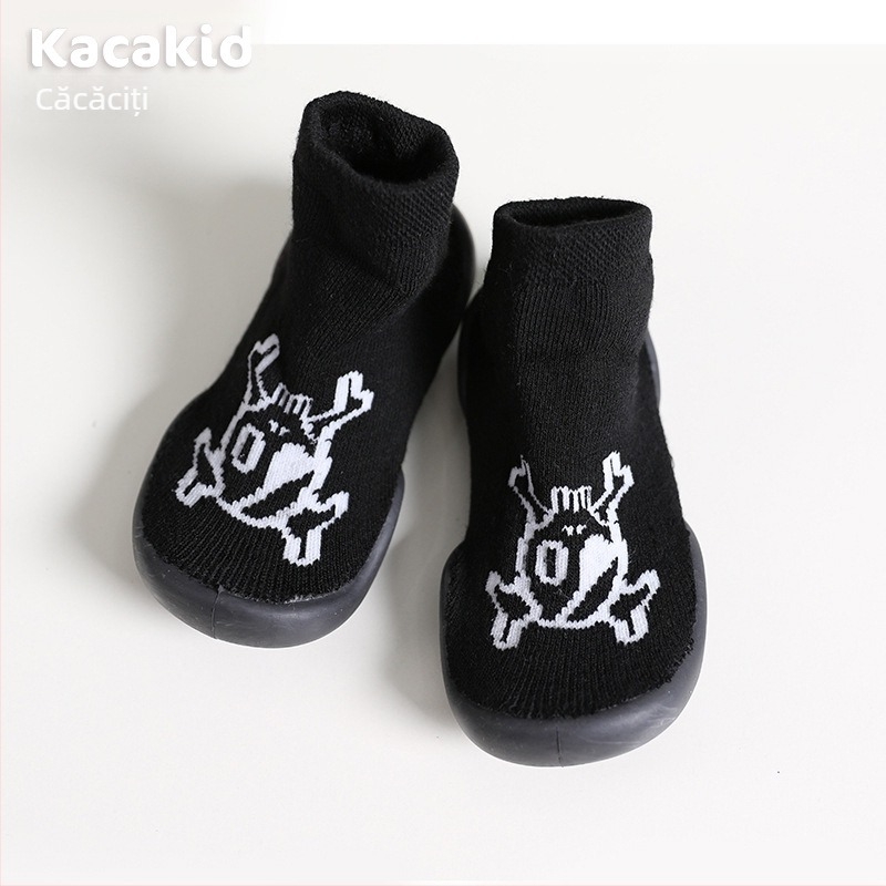 Pantofi de interior antiderapanti pentru bebeluși și copii mici – bumbac, model cu dungi și desene animate, pentru 1–3 ani