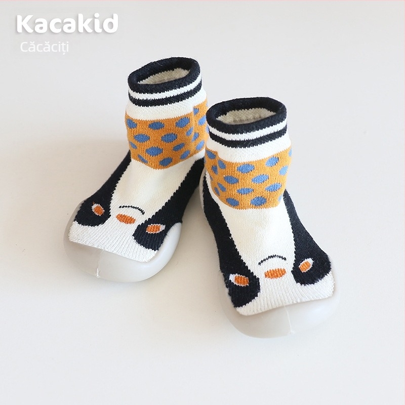 Pantofi de interior antiderapanti pentru bebeluși și copii mici – bumbac, model cu dungi și desene animate, pentru 1–3 ani
