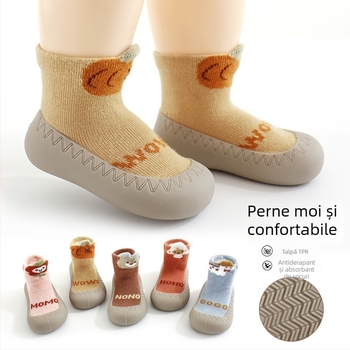 Pantofi interior pentru bebeluși și copii mici: anti-alunecare, impermeabili, respirabili, talpă din cauciuc moale; partea superioară din bumbac pieptănat; pentru 12–36 de luni