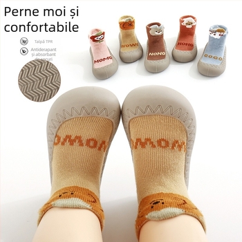Pantofi interior pentru bebeluși și copii mici: anti-alunecare, impermeabili, respirabili, talpă din cauciuc moale; partea superioară din bumbac pieptănat; pentru 12–36 de luni