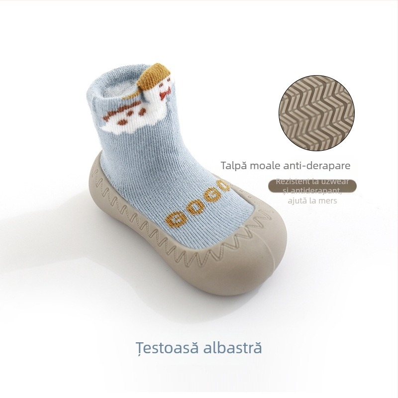 Pantofi interior pentru bebeluși și copii mici: anti-alunecare, impermeabili, respirabili, talpă din cauciuc moale; partea superioară din bumbac pieptănat; pentru 12–36 de luni