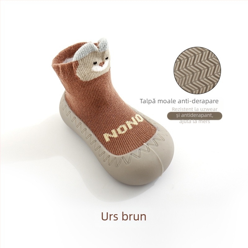 Pantofi interior pentru bebeluși și copii mici: anti-alunecare, impermeabili, respirabili, talpă din cauciuc moale; partea superioară din bumbac pieptănat; pentru 12–36 de luni